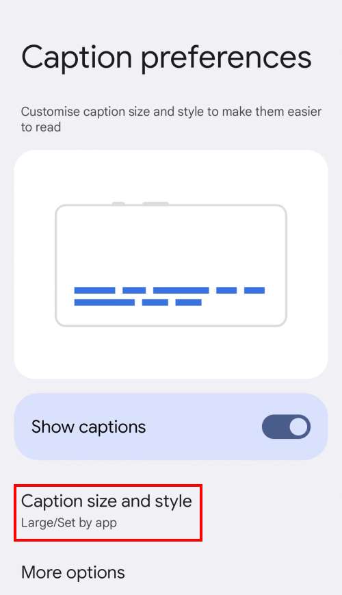 Tap Caption size and style